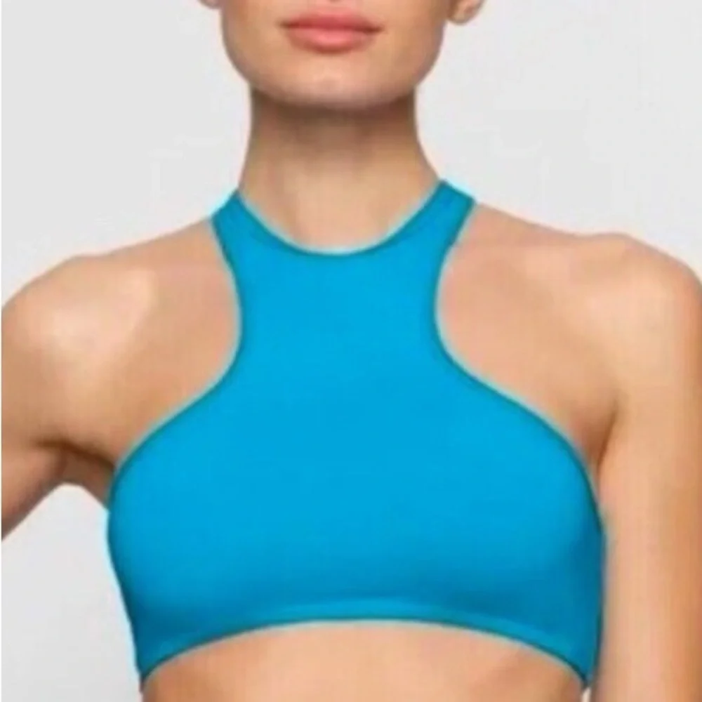 NWT SKIMS L High-neck Racerback Bikini Top Recycled Nylon Turquoise